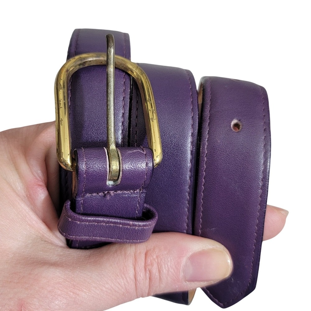 Harken Ltd Purple Leather Belt Solid Brass Buckle Made in USA Vintage Women